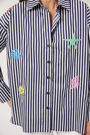 Mykonos Embroidered Stripe Shirt - Navy