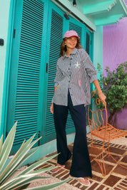 Mykonos Embroidered Stripe Shirt - Navy