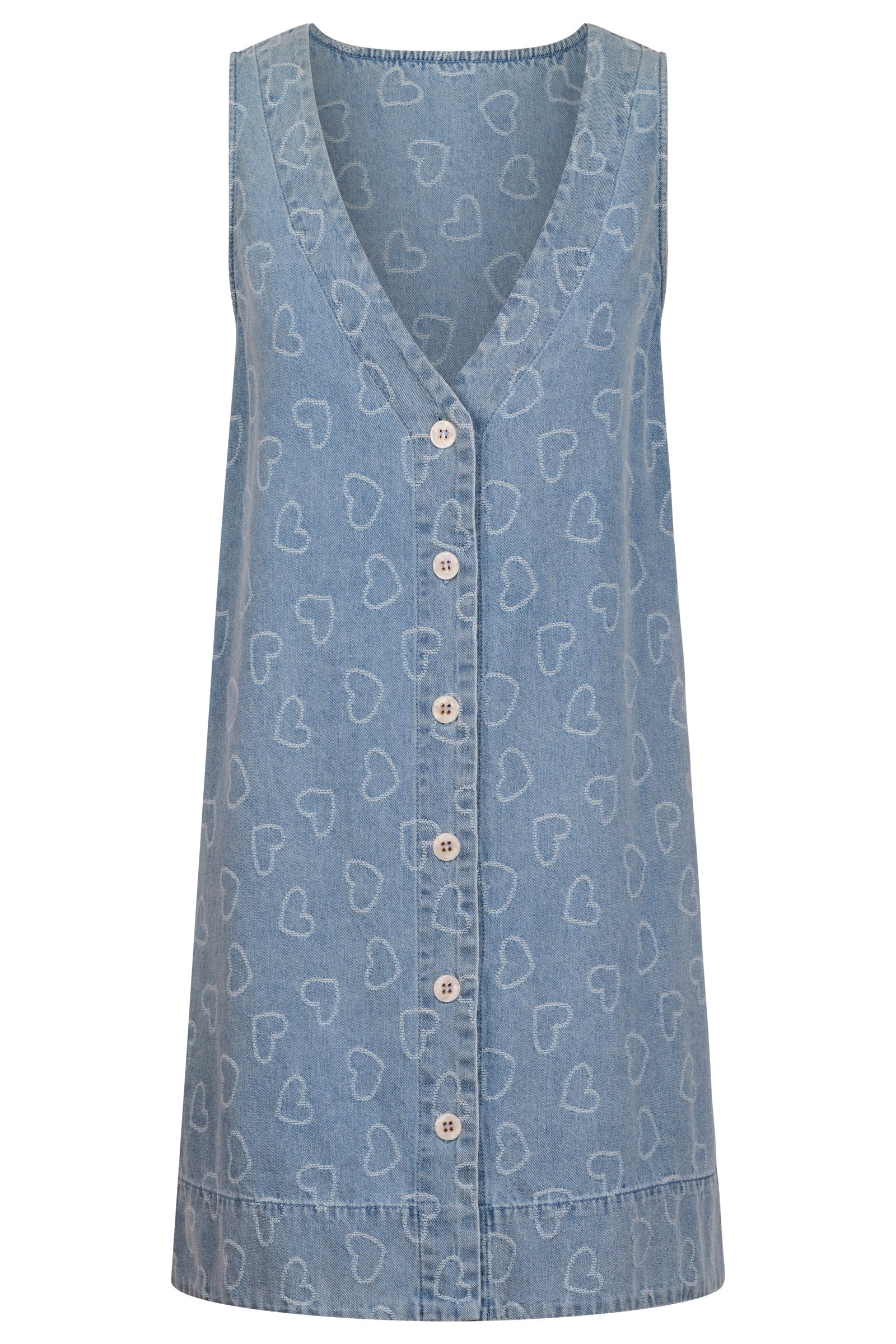 Sicily Heart Denim Dress - Sky