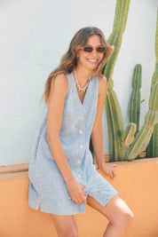 Sicily Heart Denim Dress - Sky