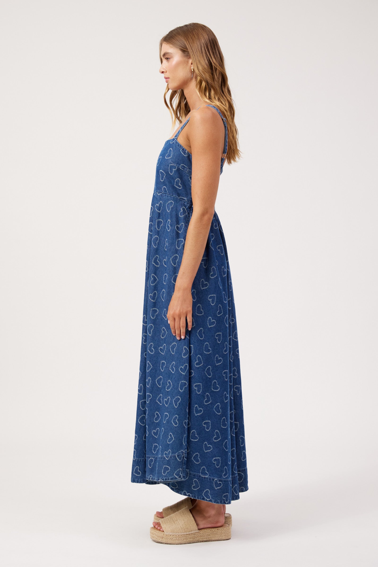 Sicily Heart Denim Tank Maxi - Indigo