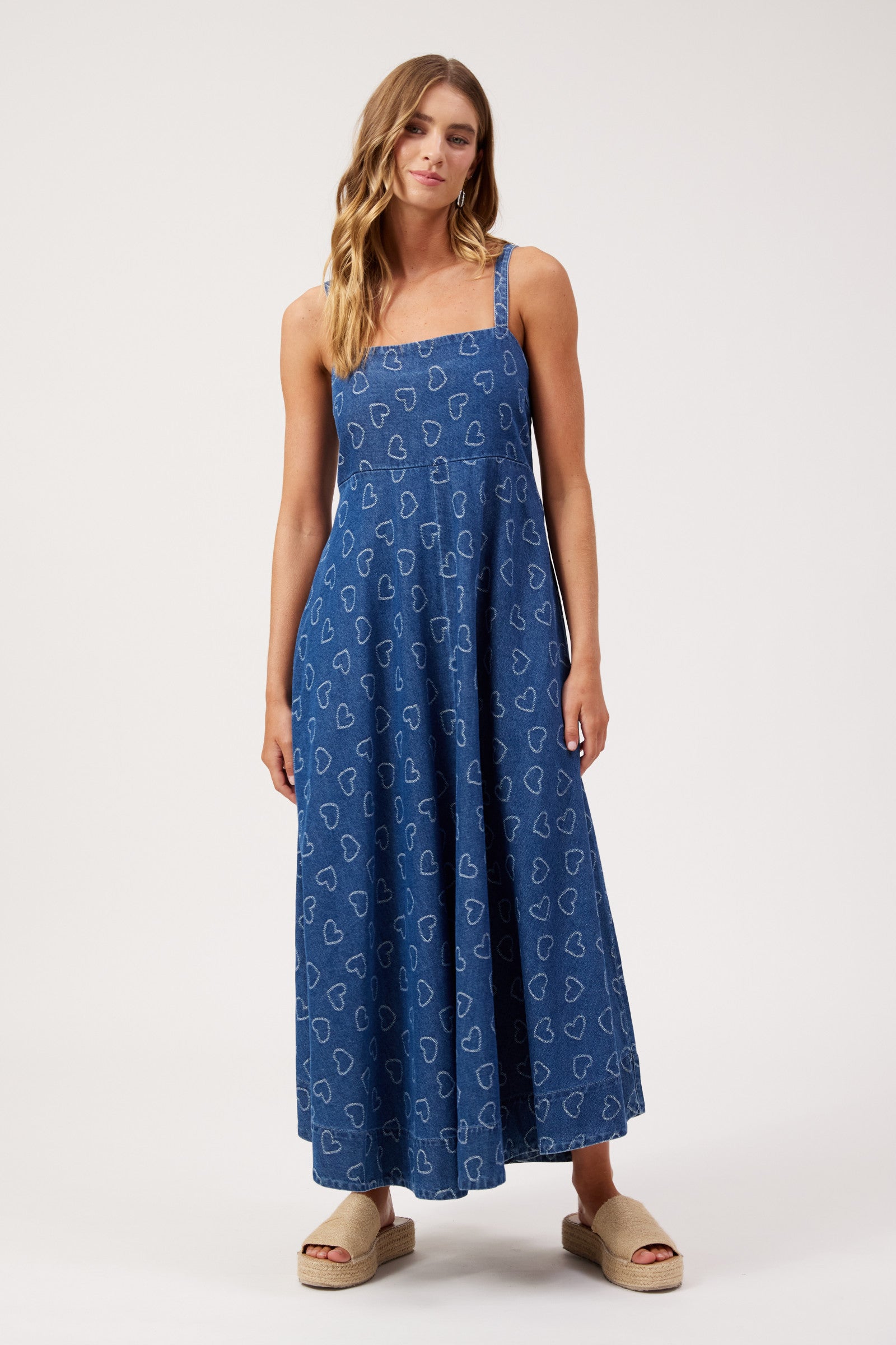 Sicily Heart Denim Tank Maxi - Indigo