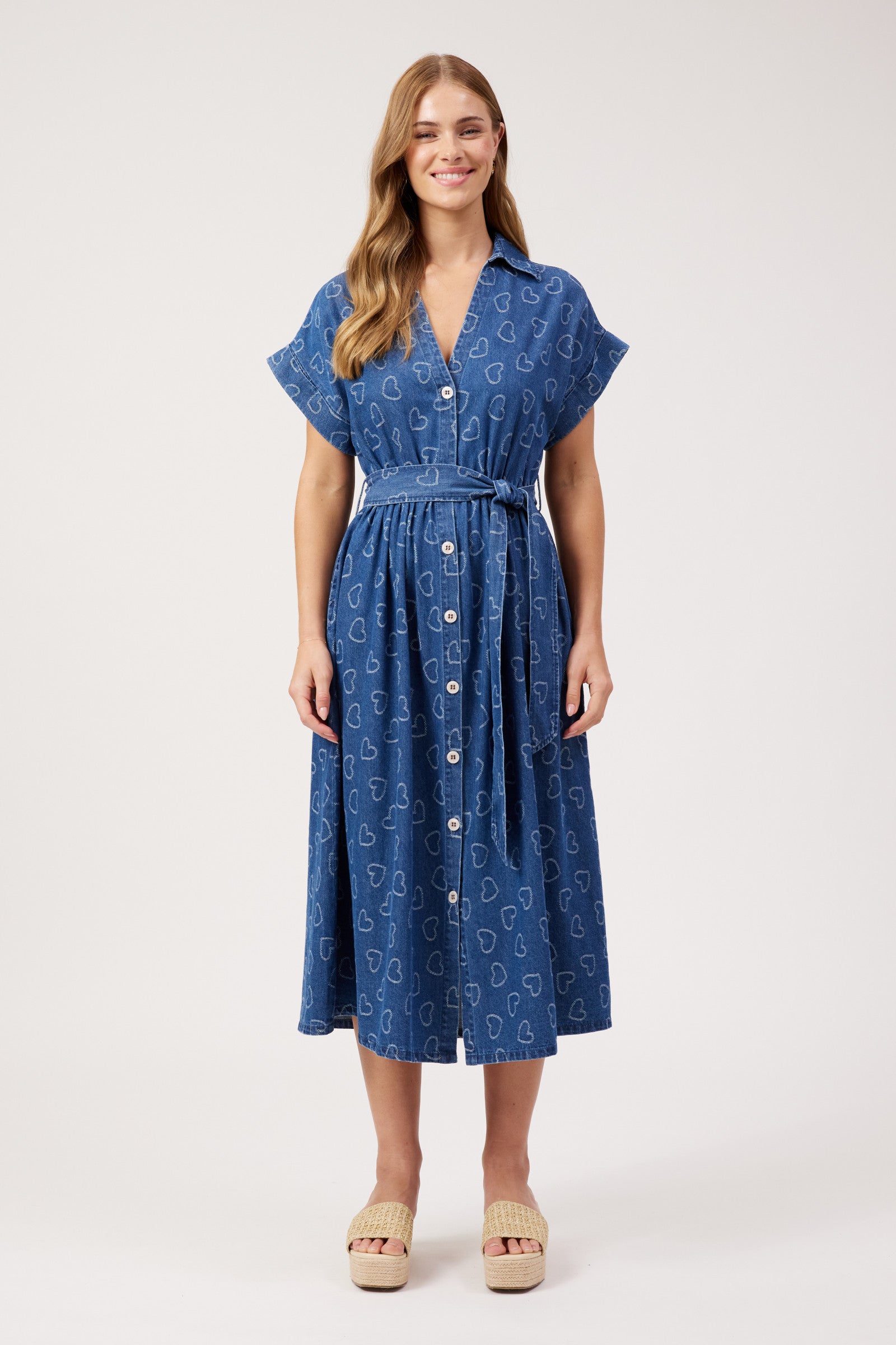 Sicily Heart Denim Shirt Dress - Indigo