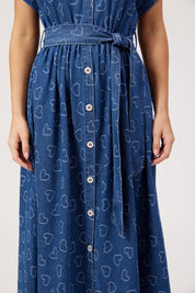 Sicily Heart Denim Shirt Dress - Indigo