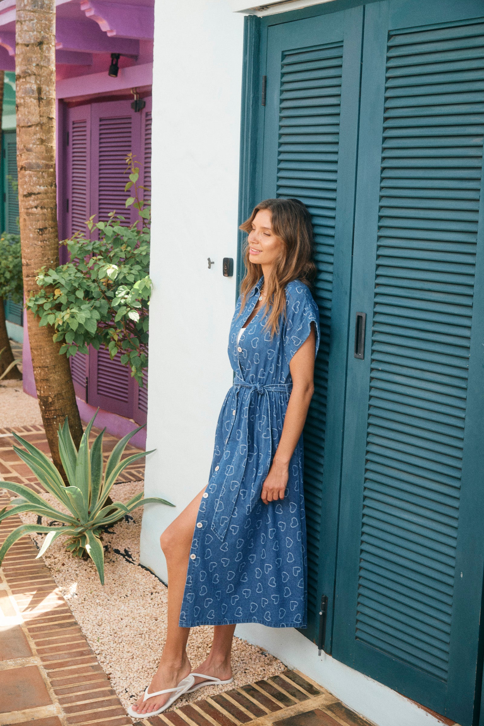 Sicily Heart Denim Shirt Dress - Indigo