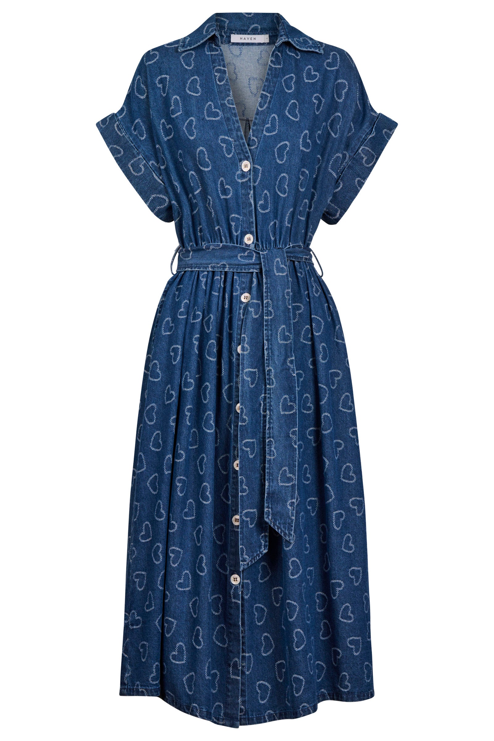 Sicily Heart Denim Shirt Dress - Indigo