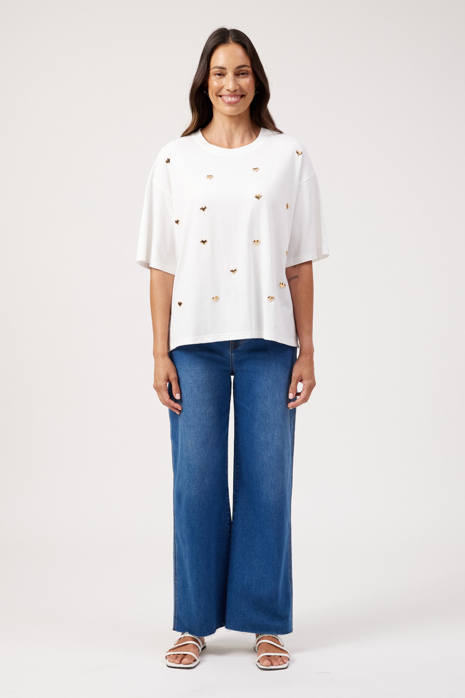 Elba Heart Embellished Tshirt - White