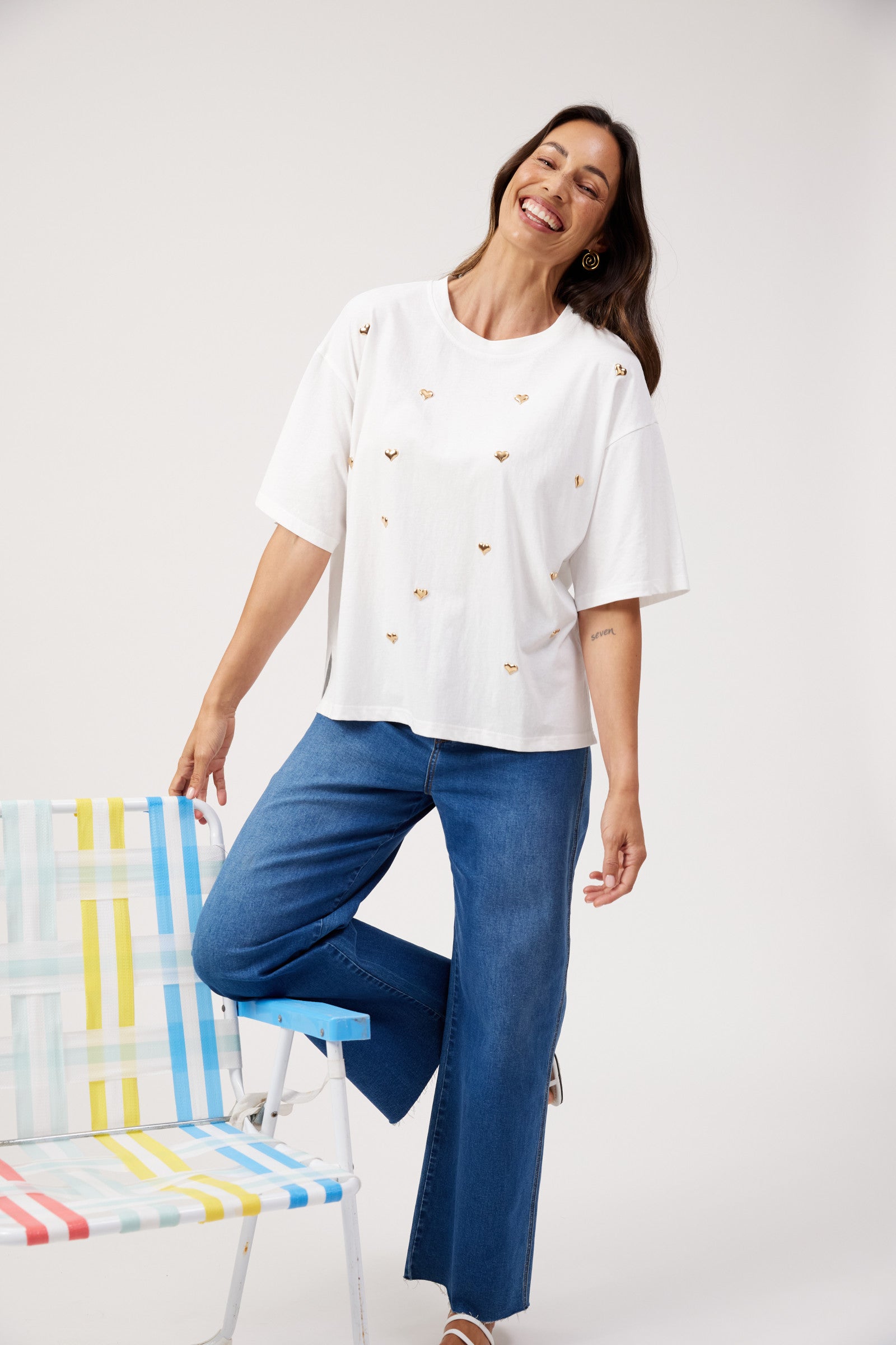 Elba Heart Embellished Tshirt - White