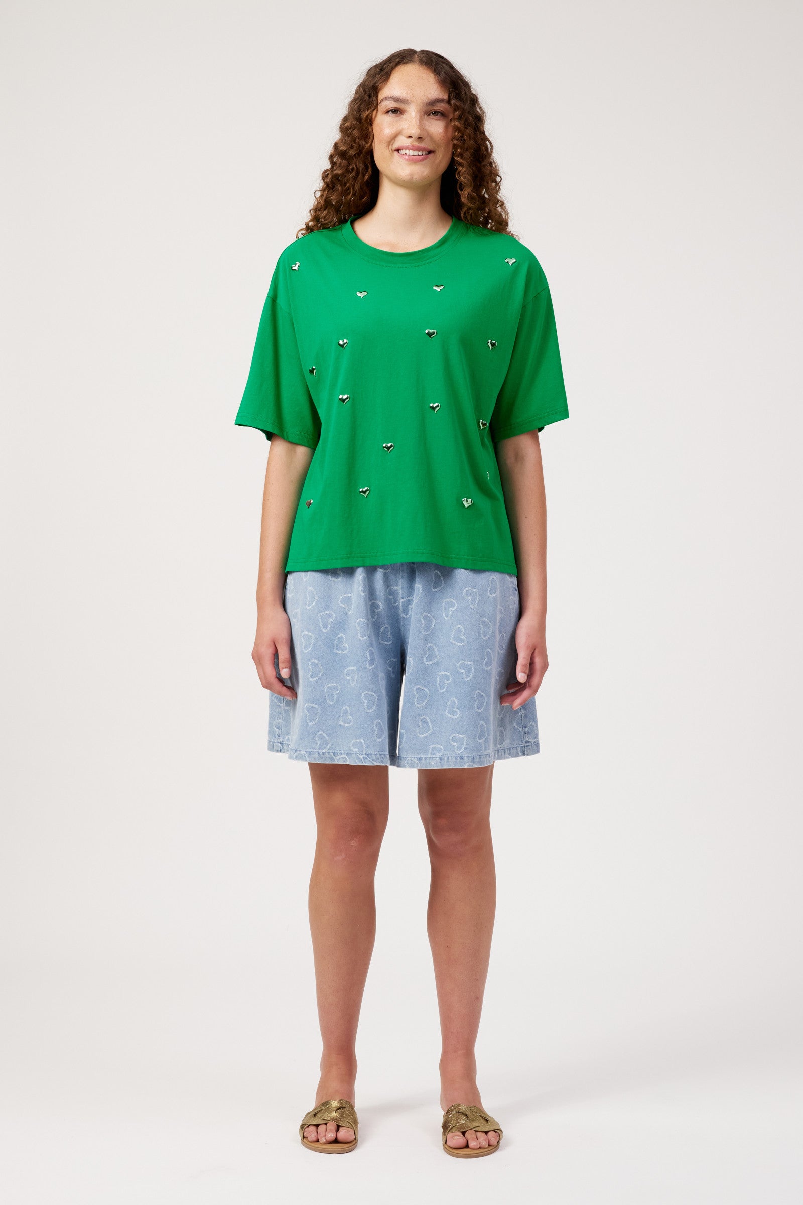Elba Heart Embellished Tshirt - Green