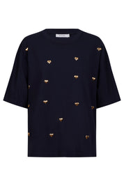 Elba Heart Embellished Tshirt - Navy