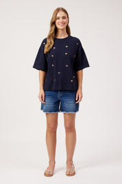 Elba Heart Embellished Tshirt - Navy