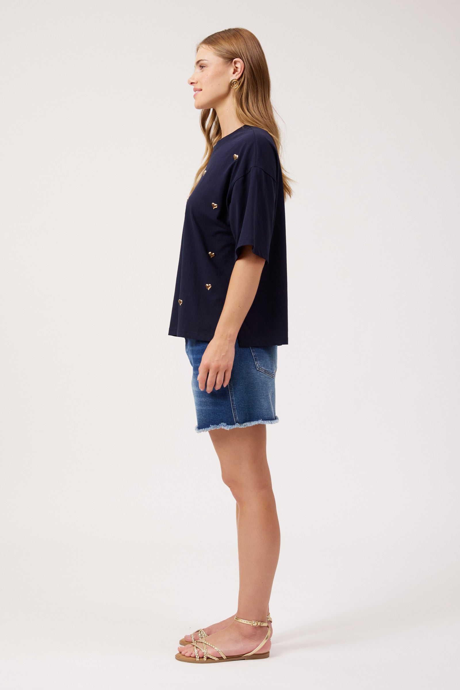 Elba Heart Embellished Tshirt - Navy