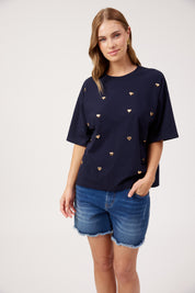 Elba Heart Embellished Tshirt - Navy