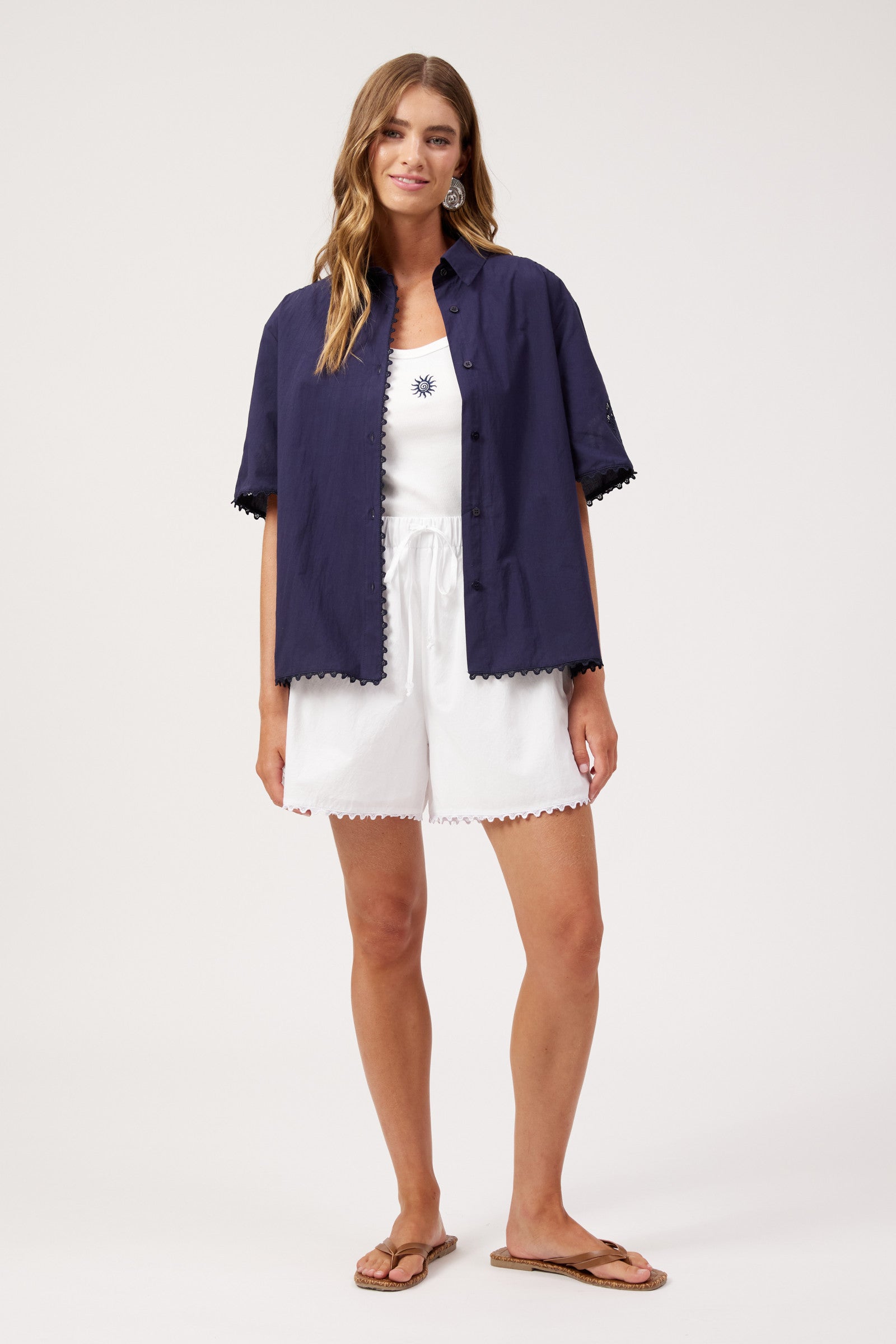 Larissa Broderie Shirt - Navy