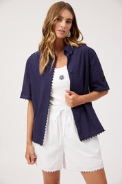 Larissa Broderie Shirt - Navy