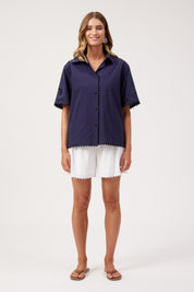 Larissa Broderie Shirt - Navy