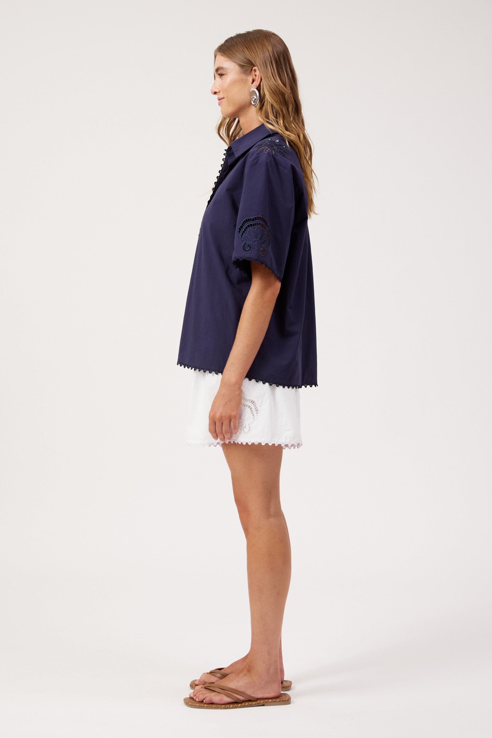 Larissa Broderie Shirt - Navy