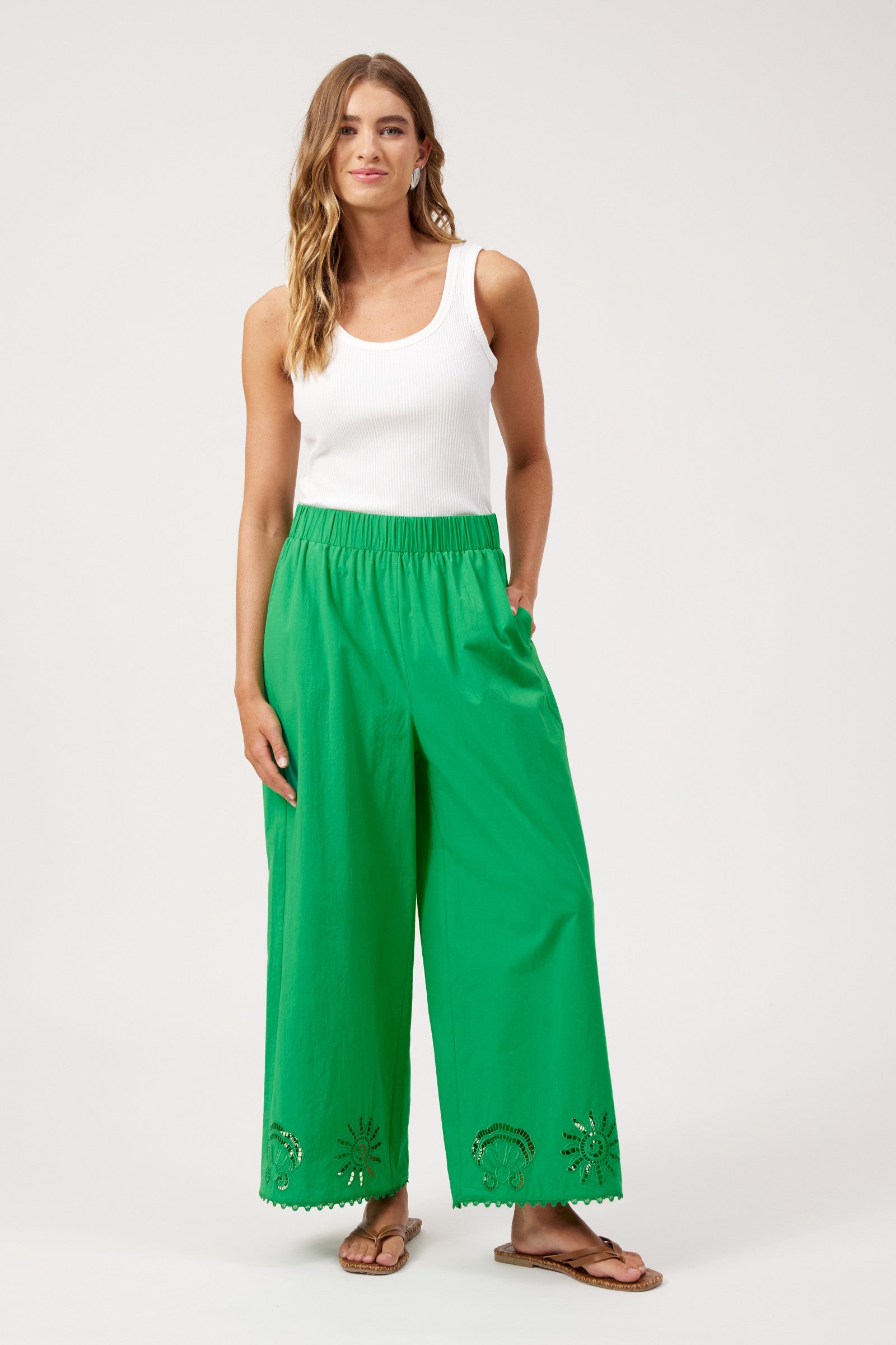 Larissa Broderie Pant - Green