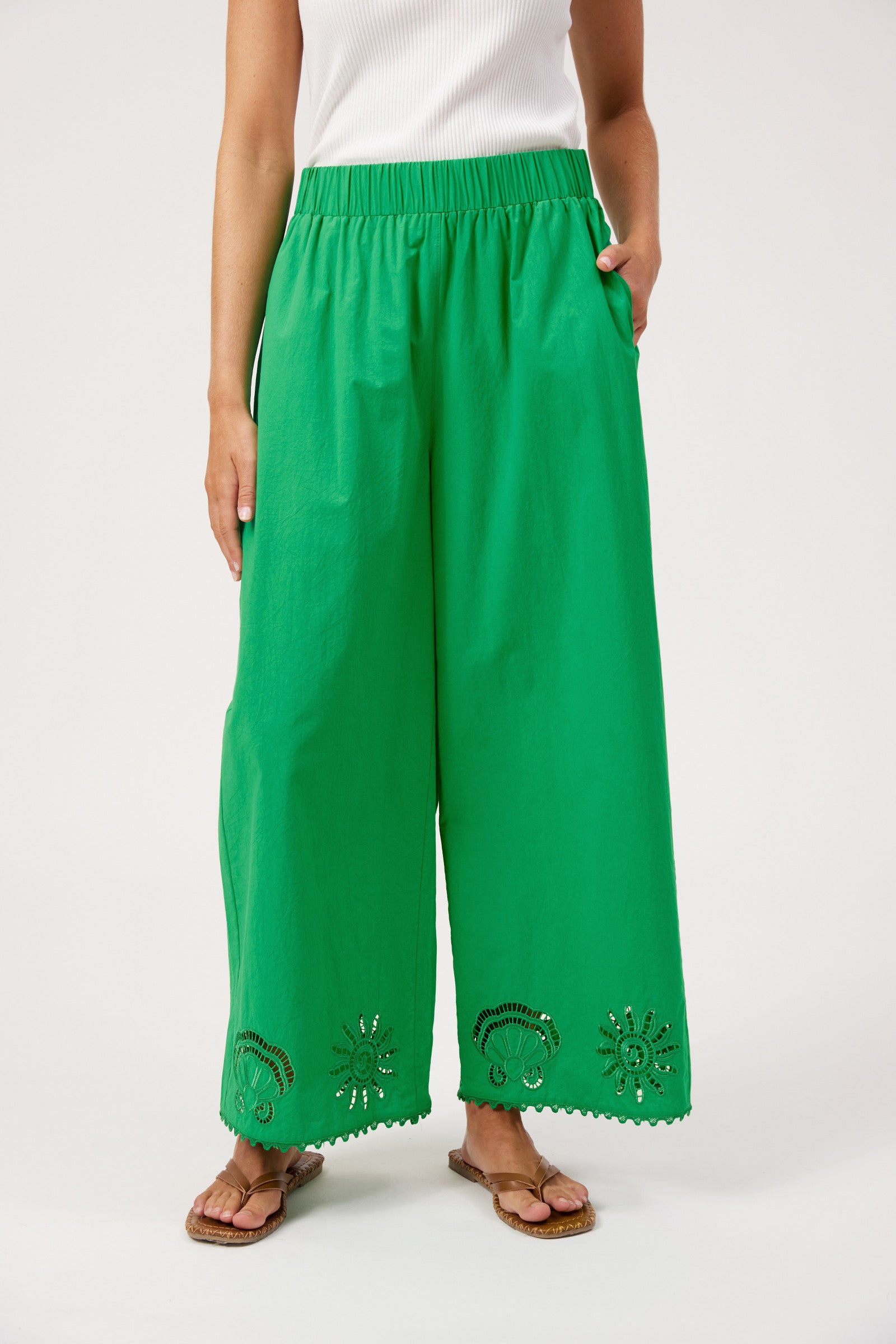 Larissa Broderie Pant - Green
