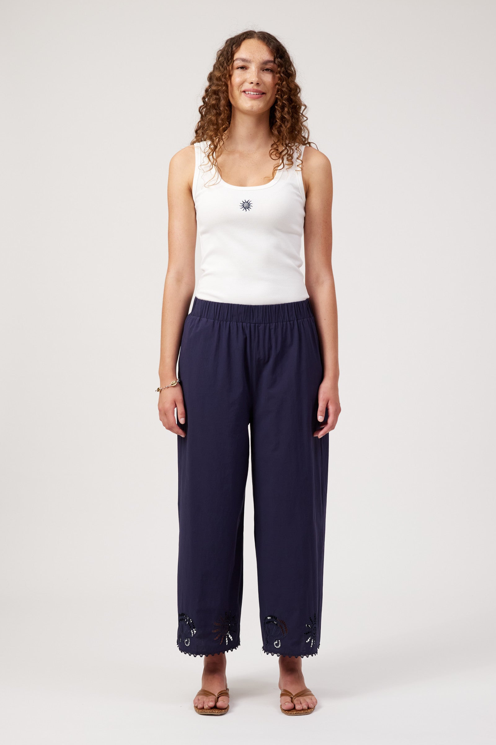 Larissa Broderie Pant - Navy