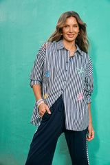 Mykonos Embroidered Stripe Shirt - Navy