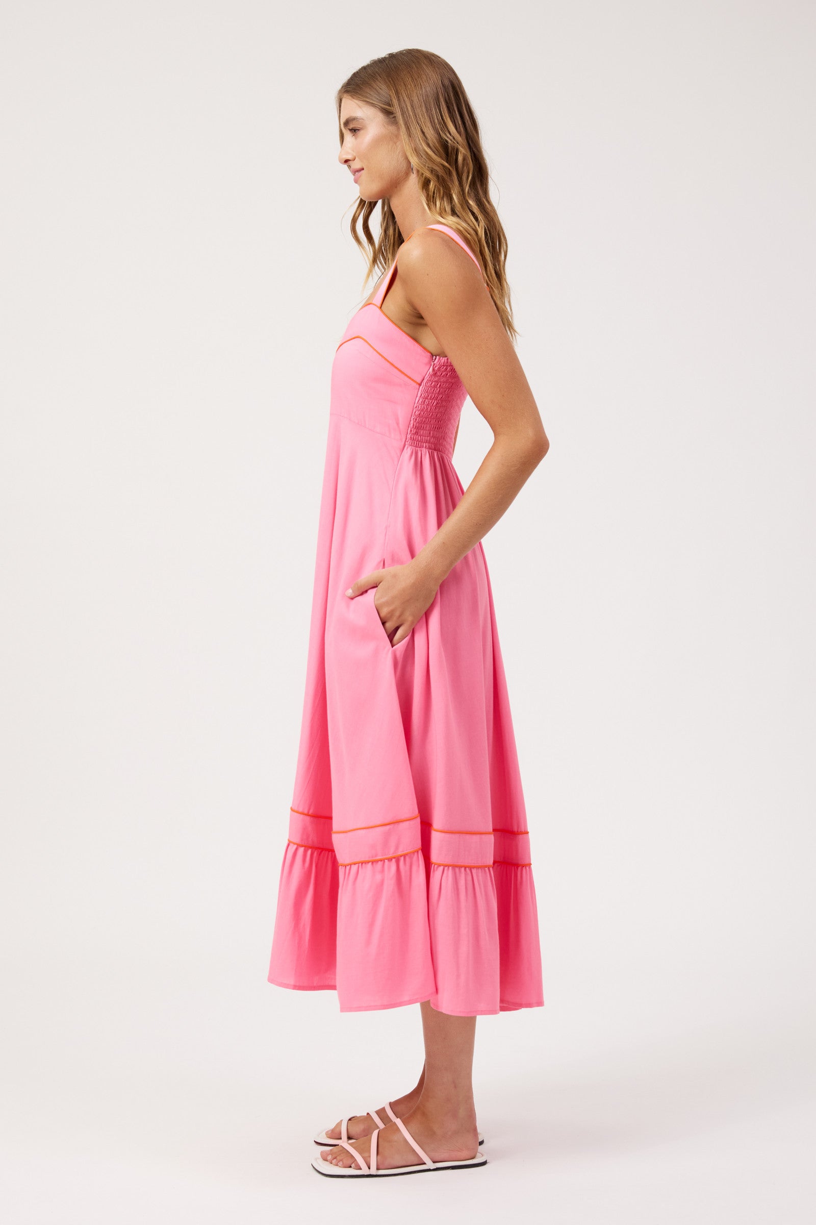 Positano Contrast Midi Dress - Pink