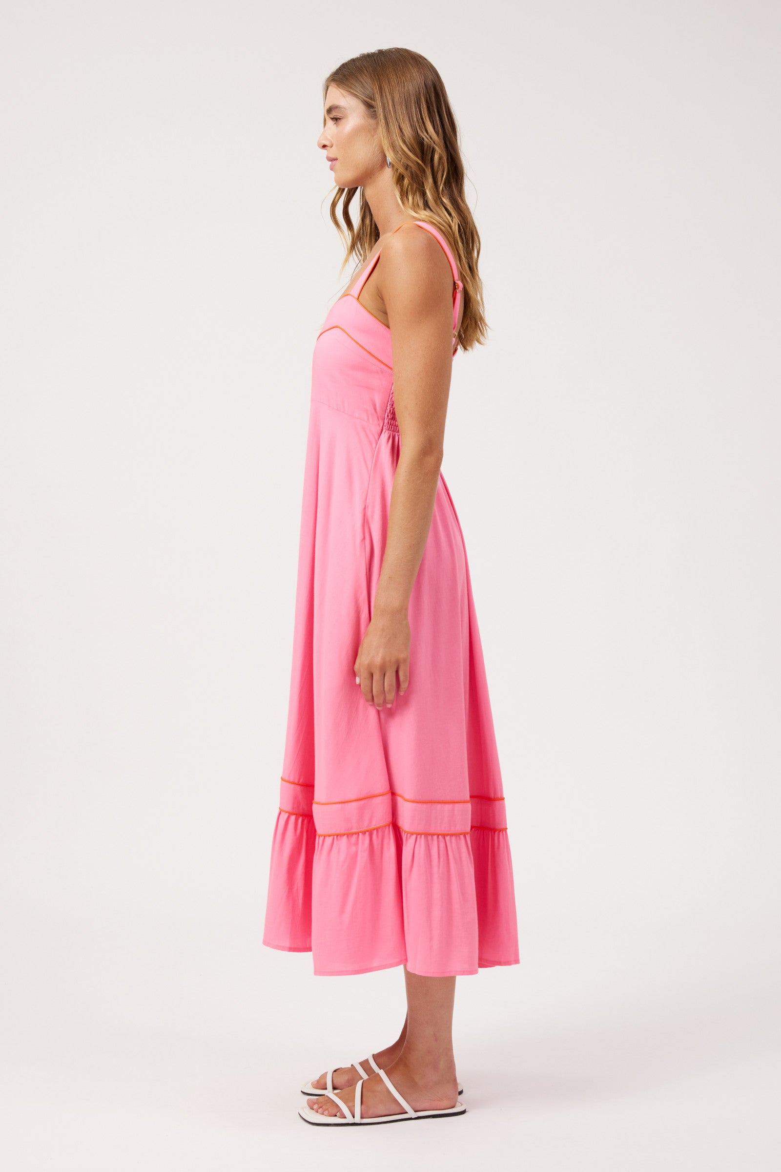 Positano Contrast Midi Dress - Pink