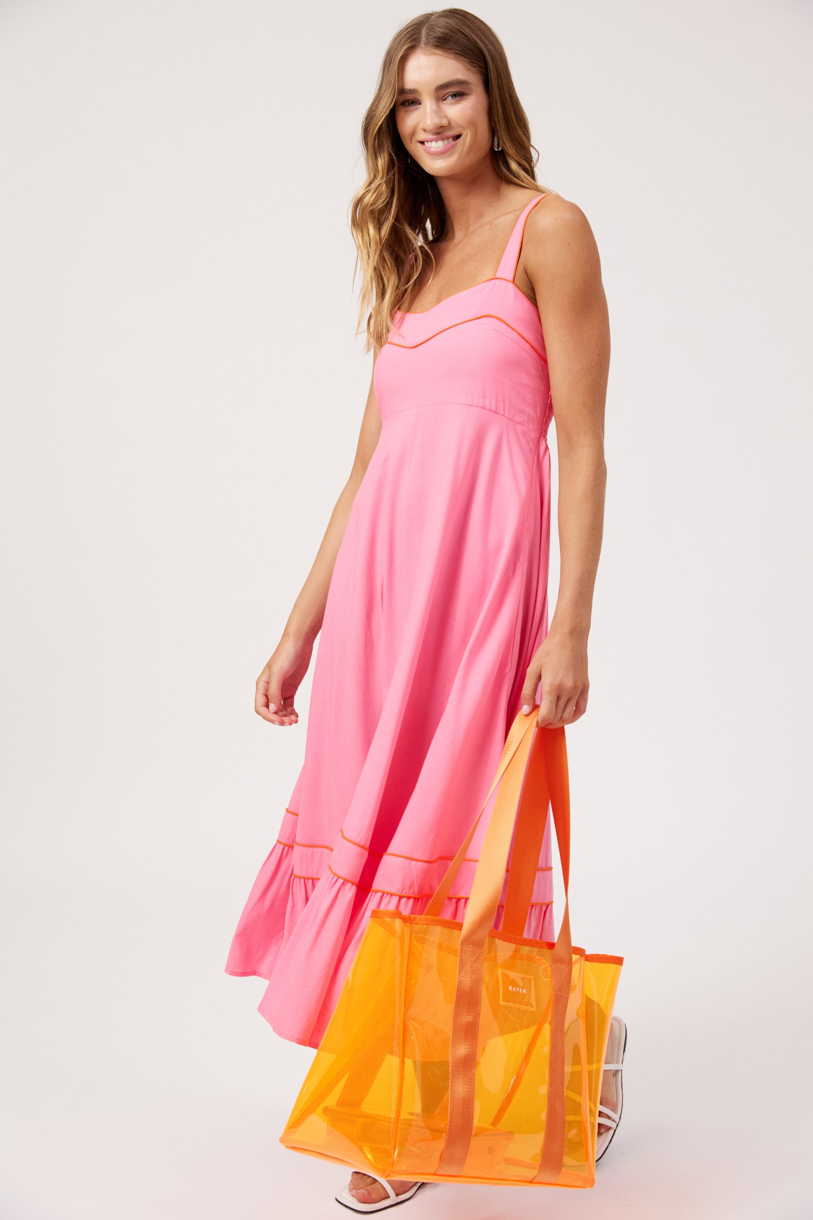 Positano Contrast Midi Dress - Pink
