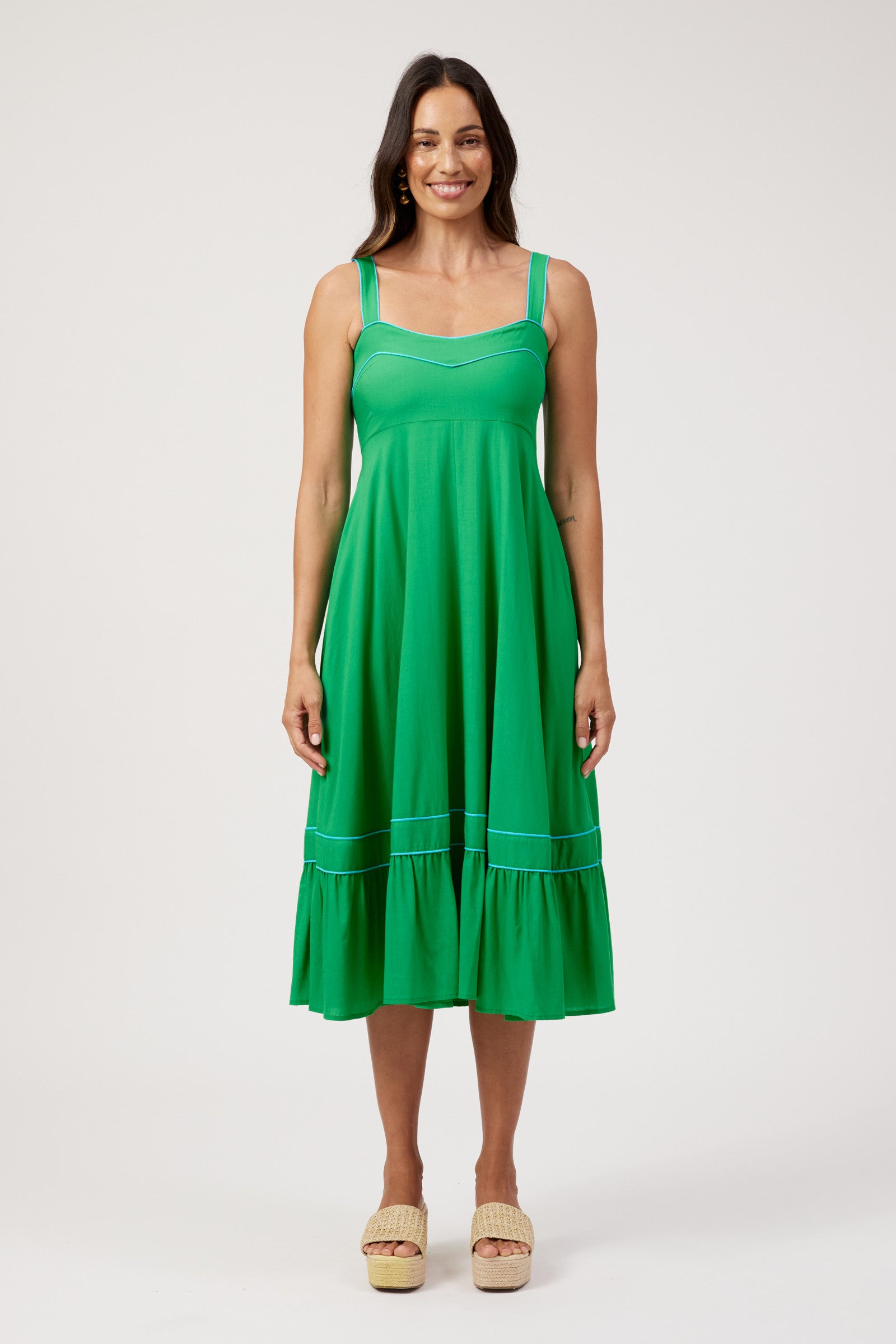 Positano Contrast Midi Dress - Green