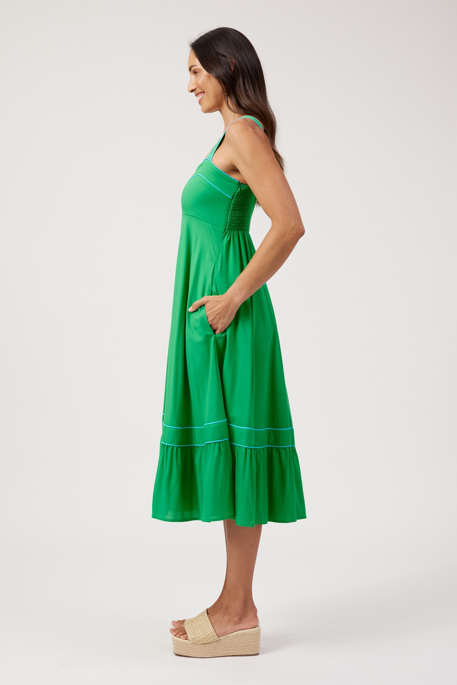 Positano Contrast Midi Dress - Green