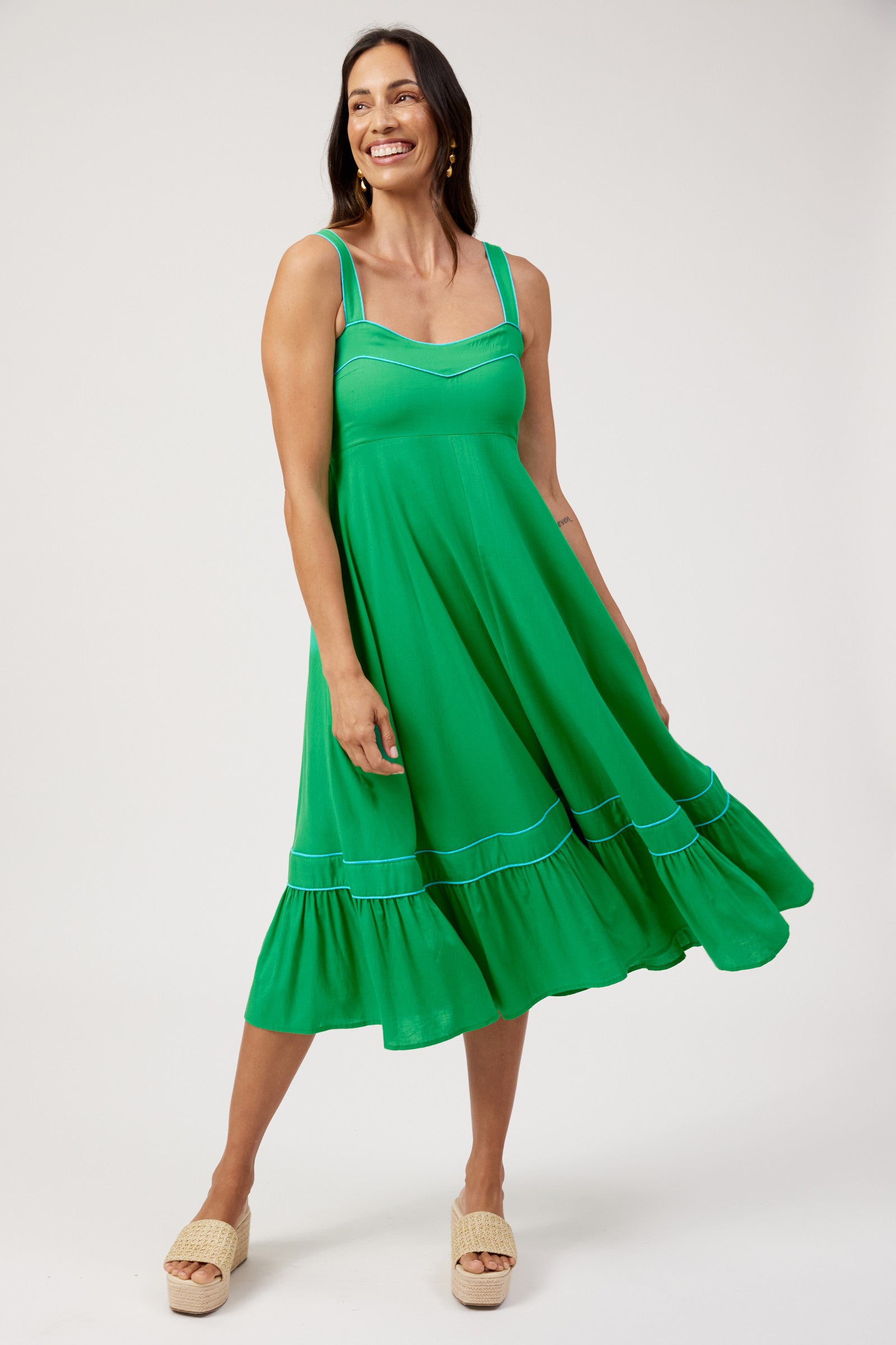 Positano Contrast Midi Dress - Green