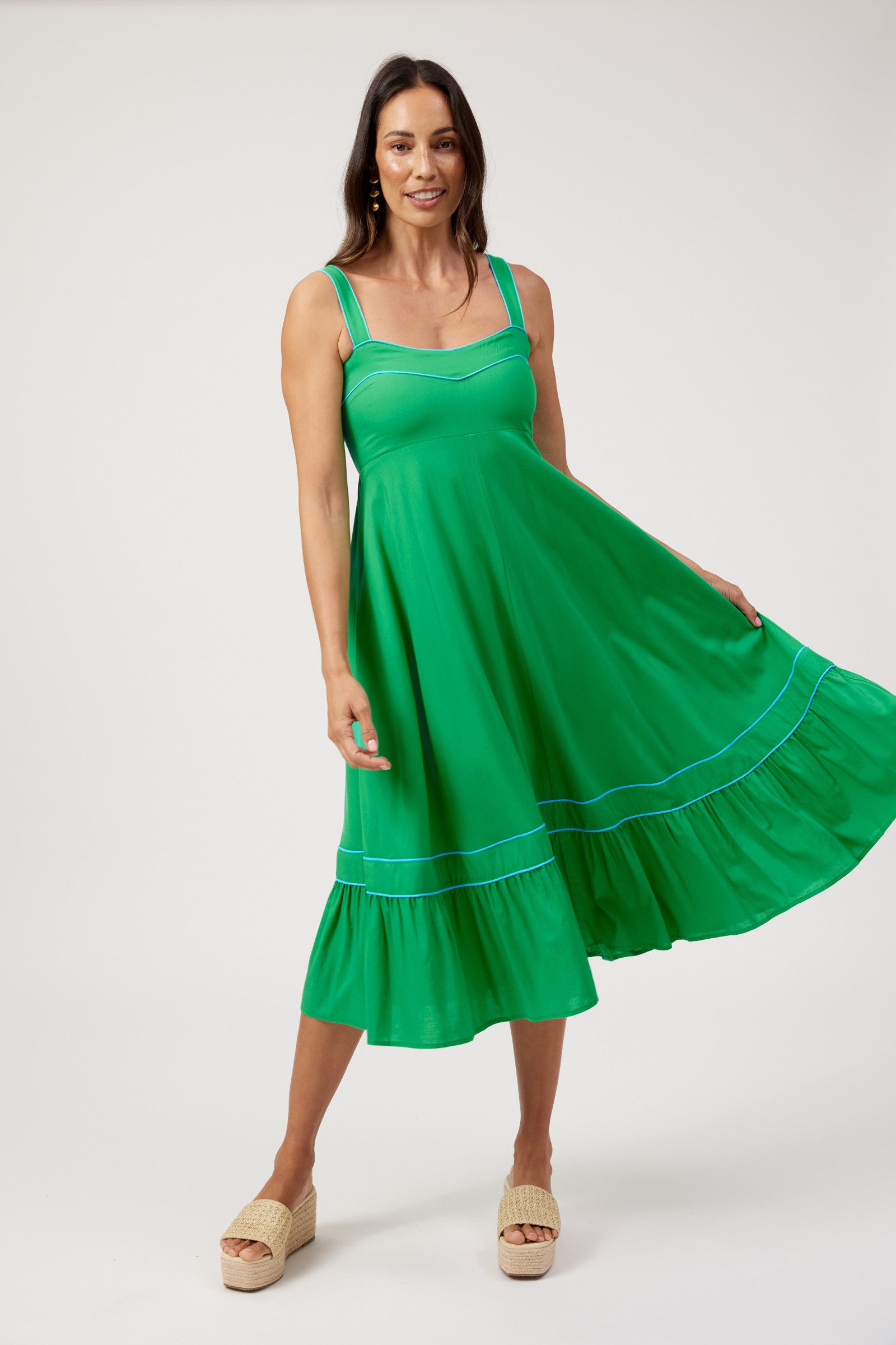 Positano Contrast Midi Dress - Green
