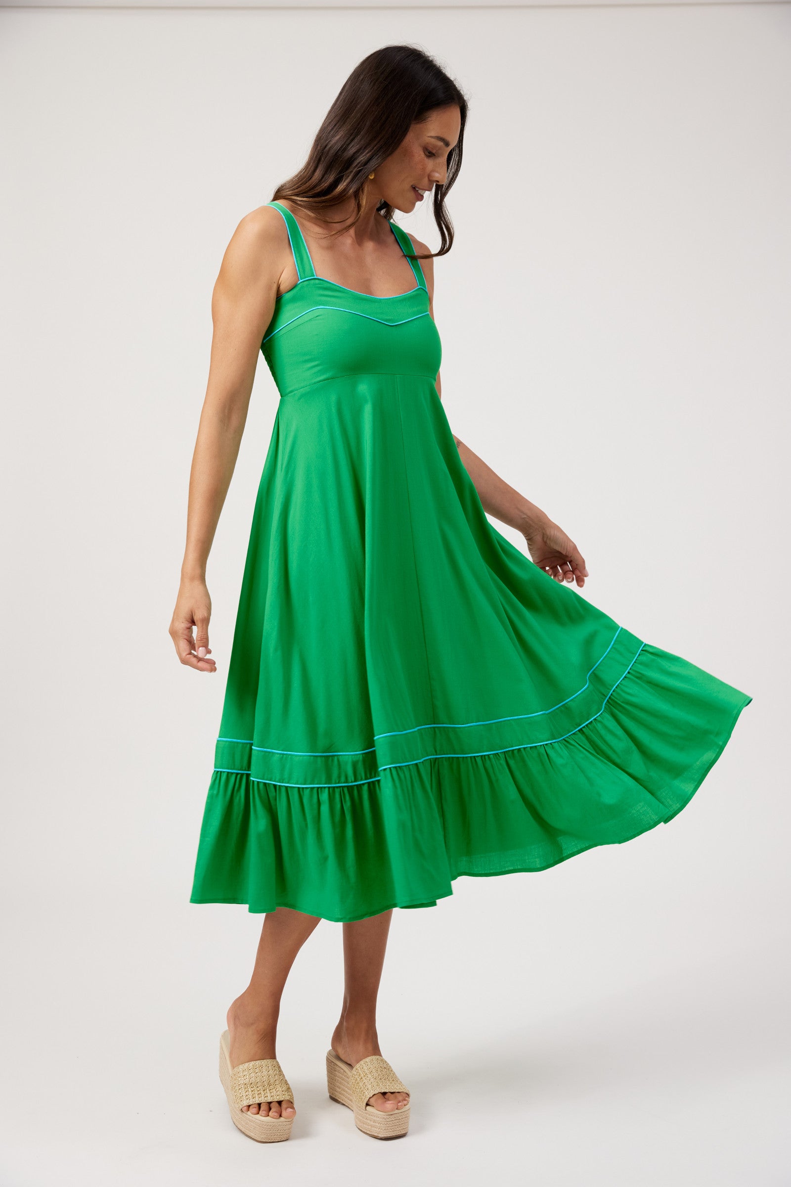 Positano Contrast Midi Dress - Green