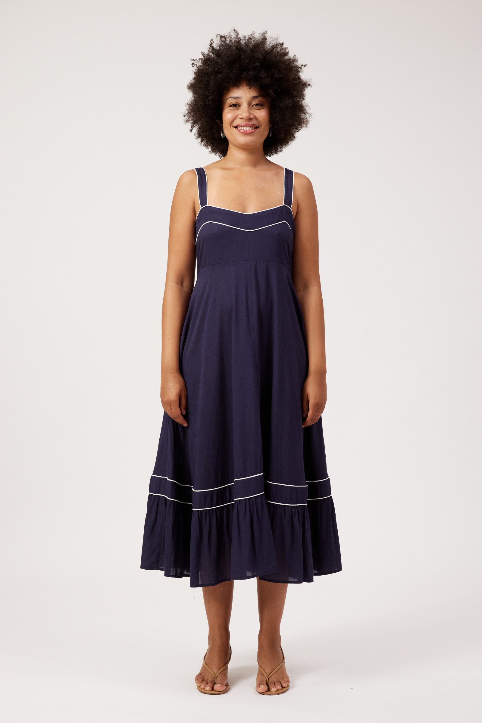 Positano Contrast Midi Dress - Navy