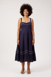 Positano Contrast Midi Dress - Navy