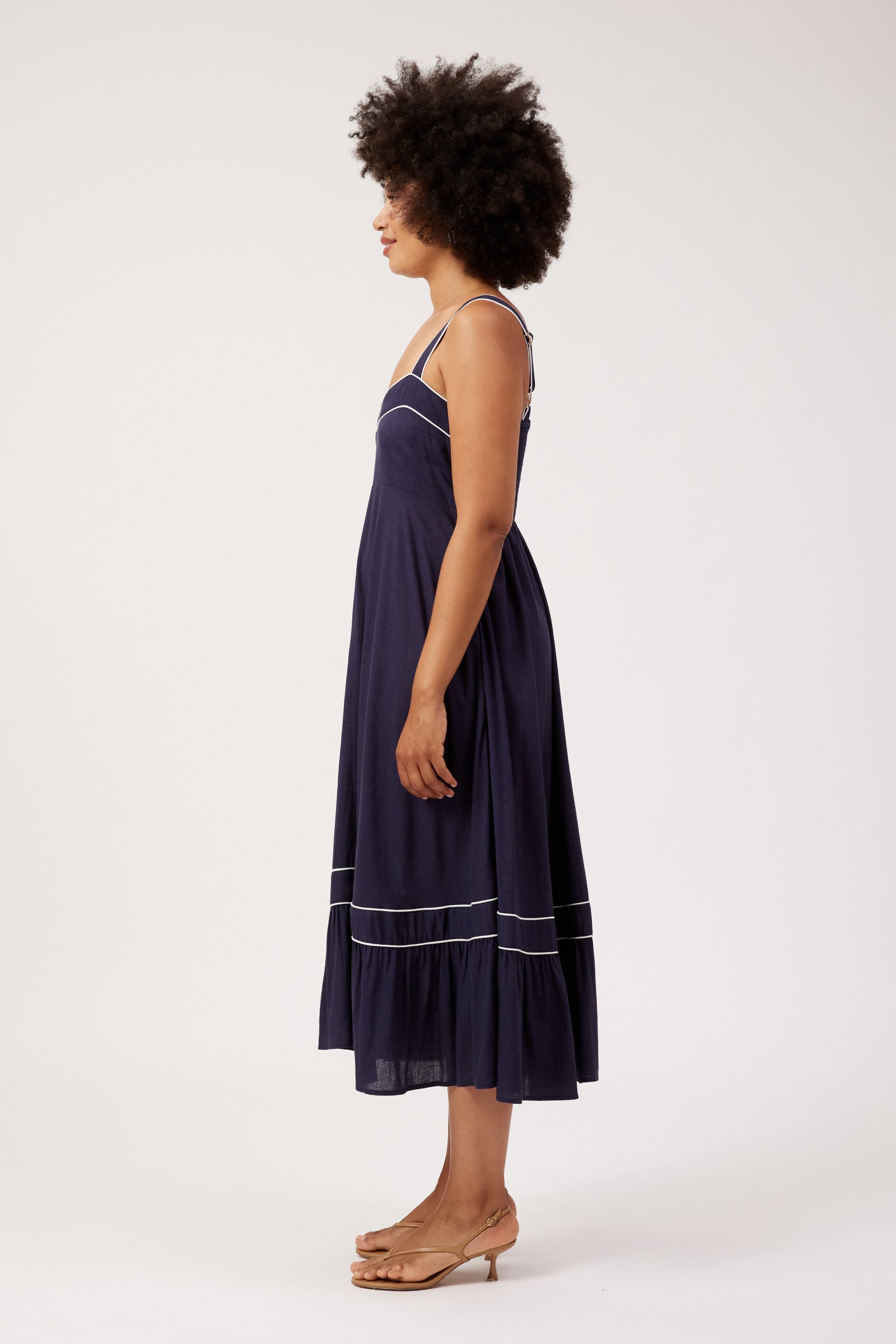 Positano Contrast Midi Dress - Navy
