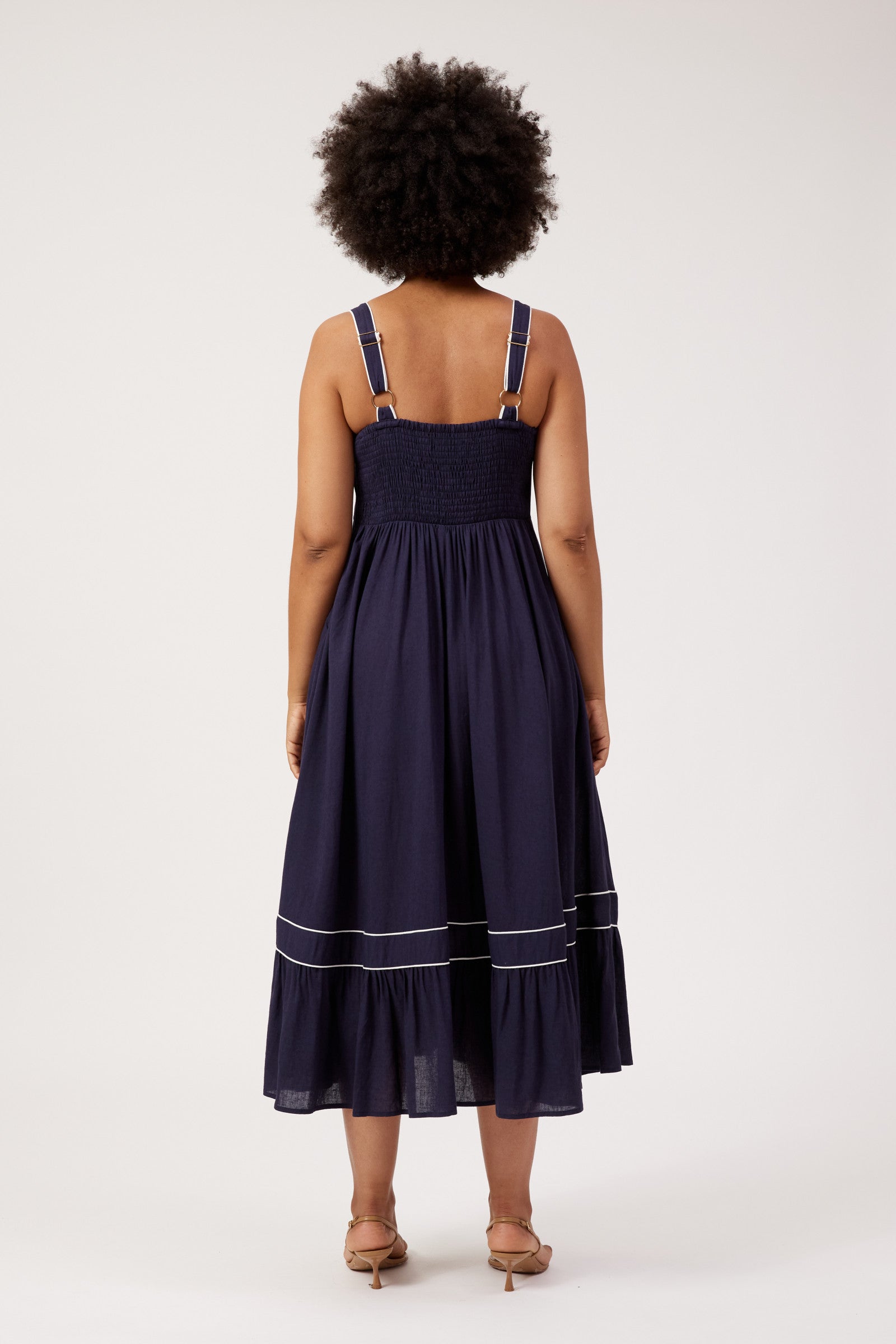 Positano Contrast Midi Dress - Navy