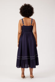 Positano Contrast Midi Dress - Navy