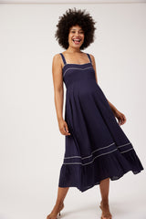 Positano Contrast Midi Dress - Navy