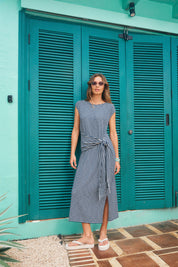 Tropea Stripe Tie Dress - Navy