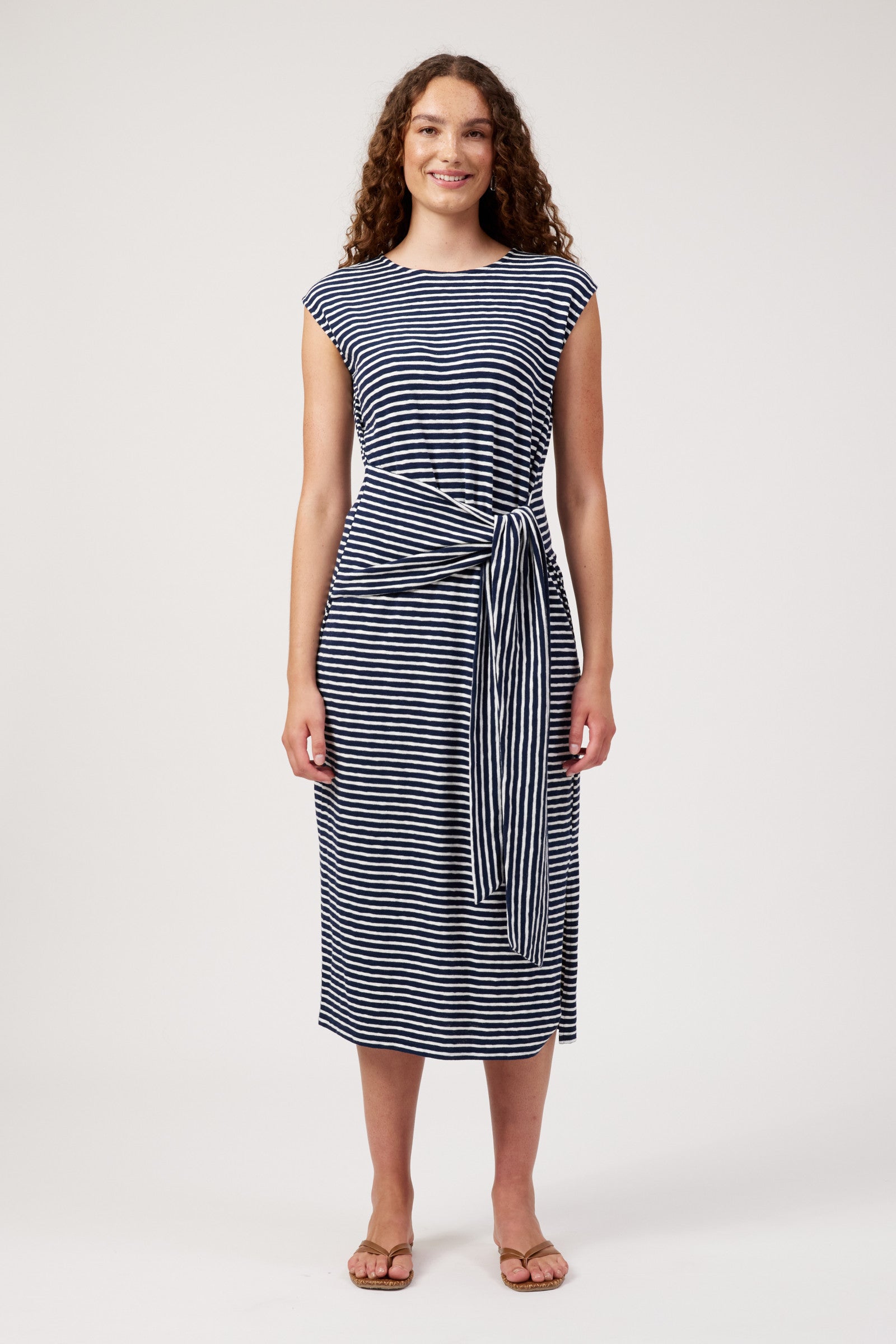 Tropea Stripe Tie Dress - Navy
