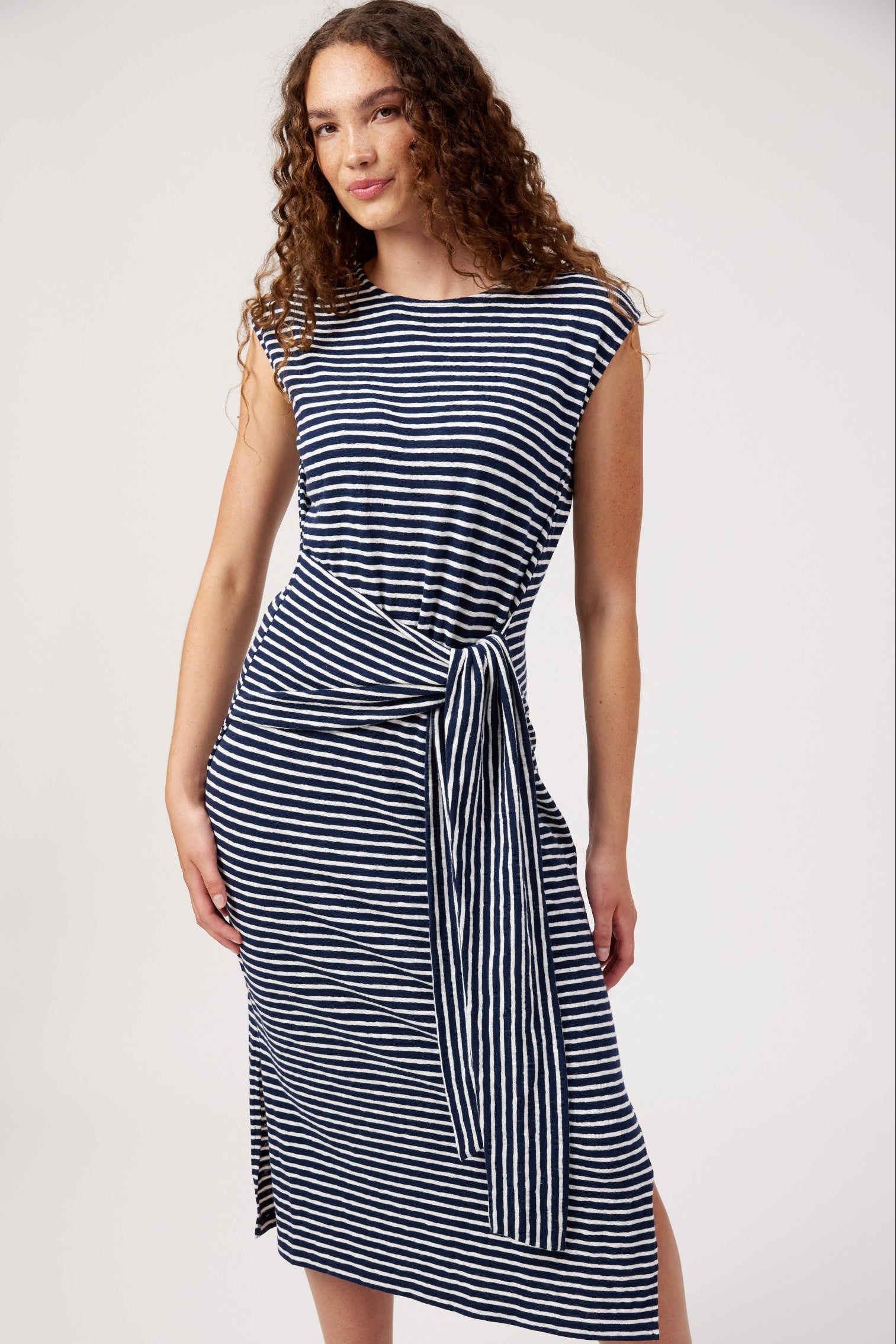 Tropea Stripe Tie Dress - Navy