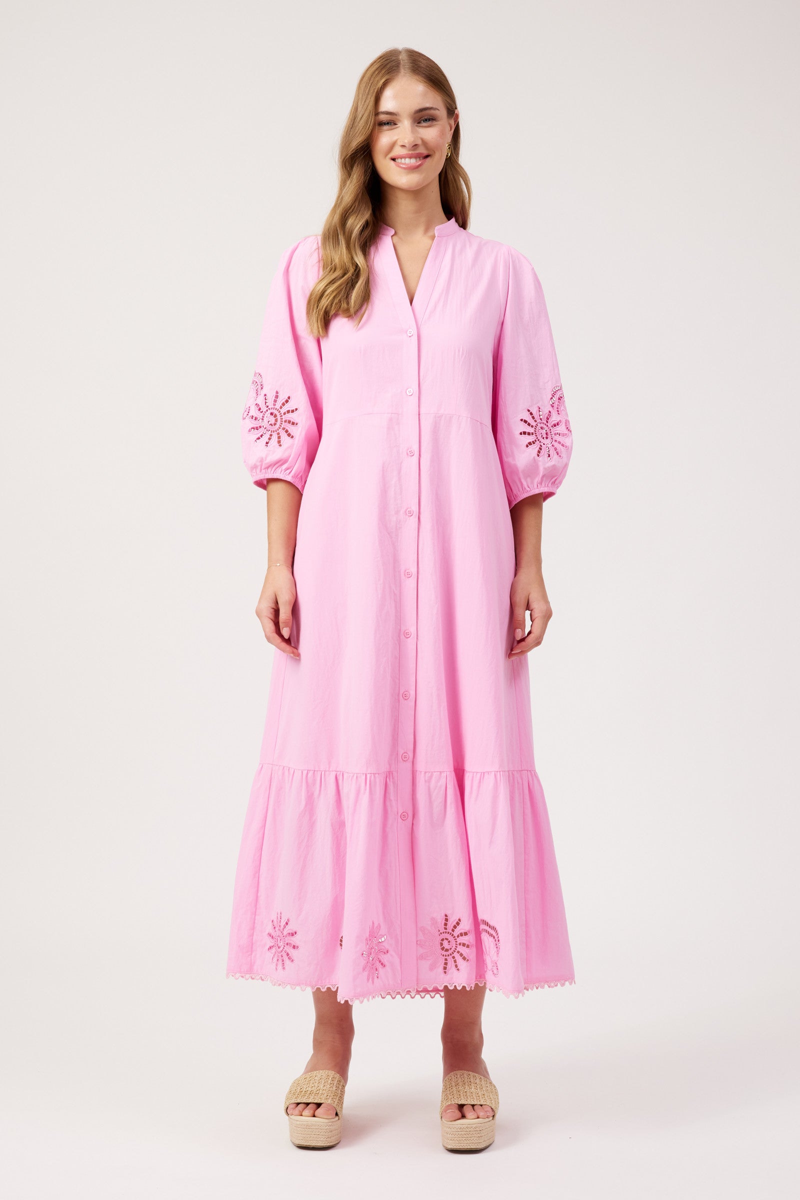 Larissa Broderie Maxi Dress - Pink