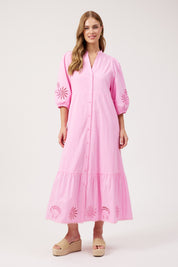 Larissa Broderie Maxi Dress - Pink