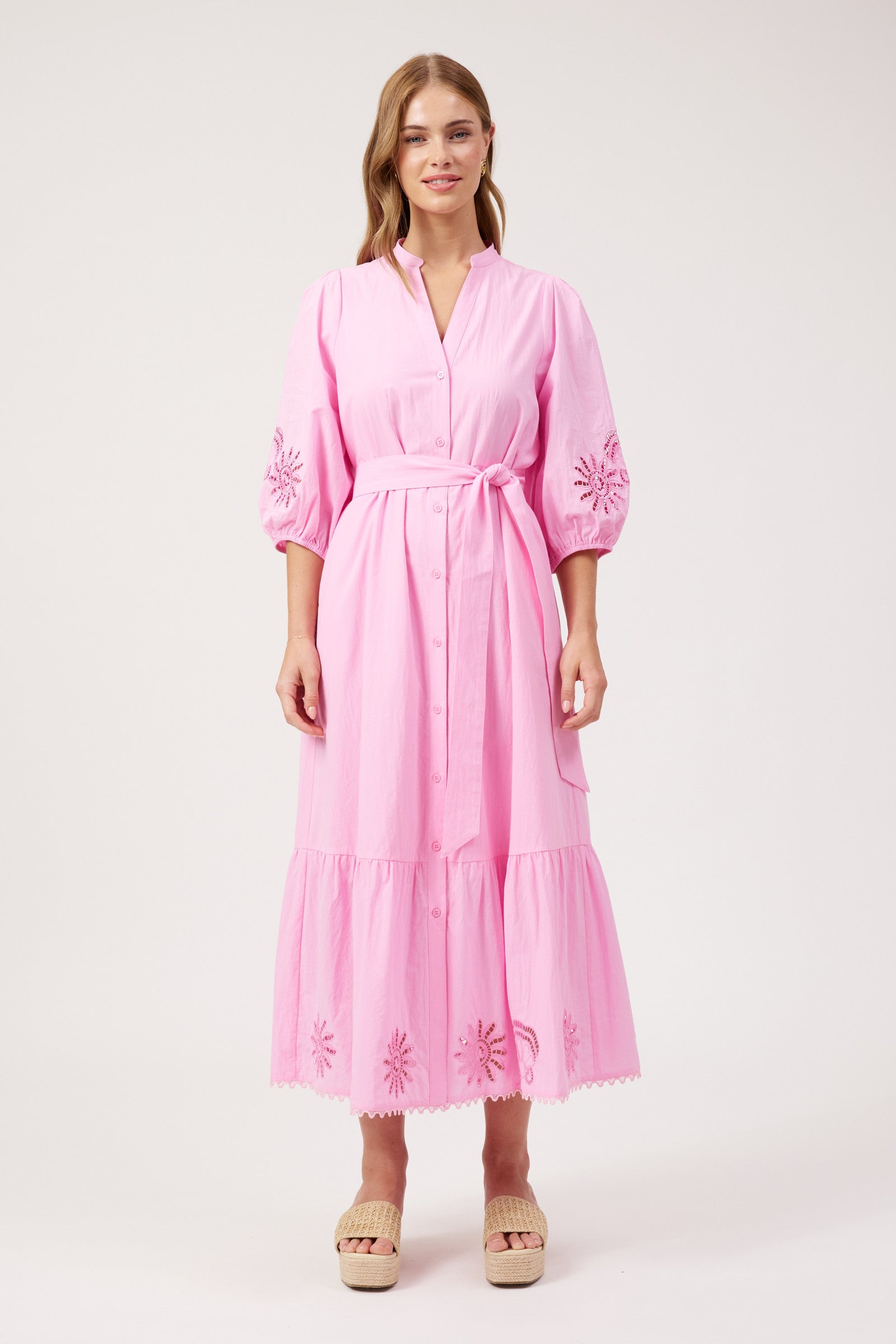 Larissa Broderie Maxi Dress - Pink