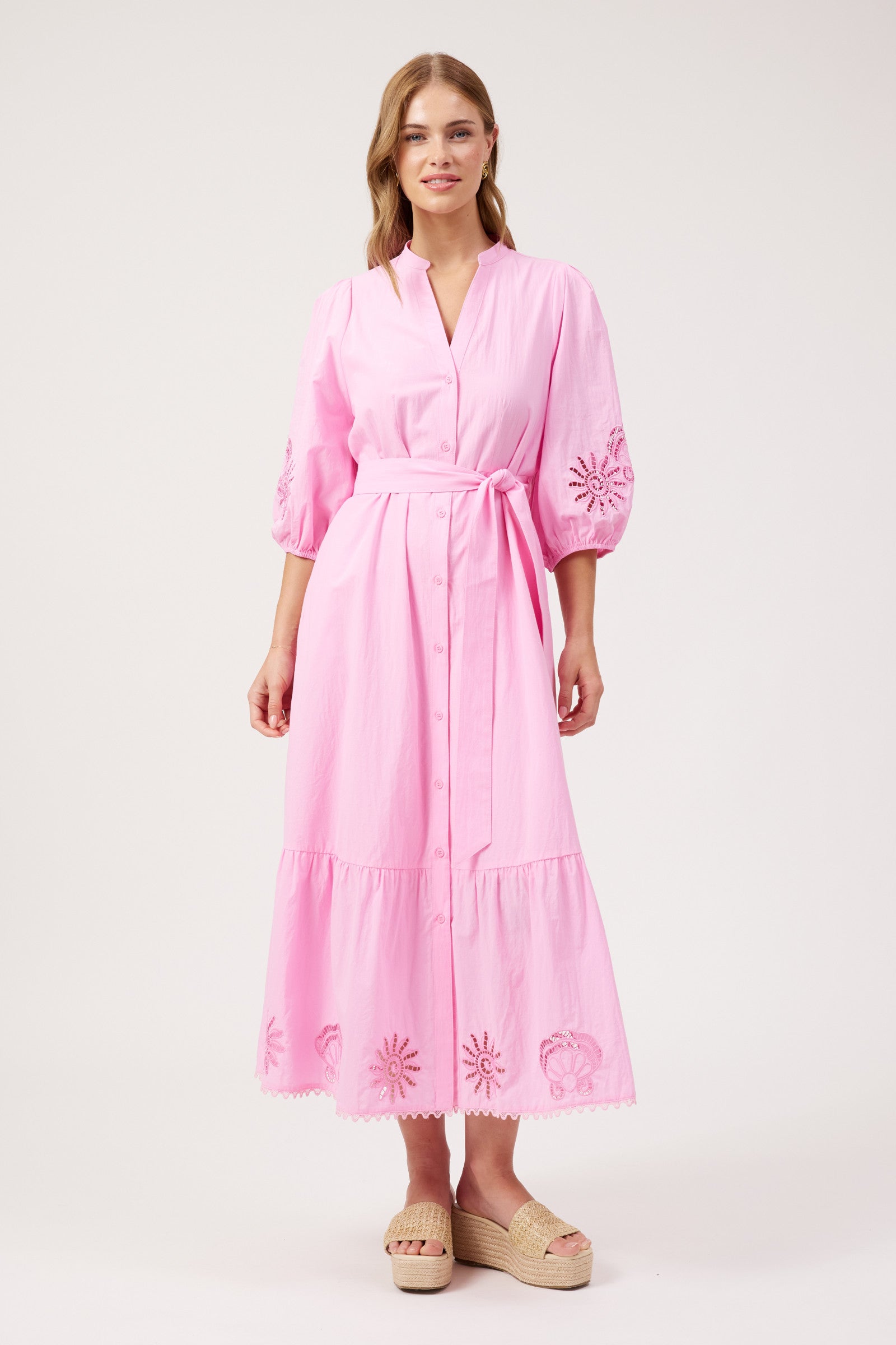 Larissa Broderie Maxi Dress - Pink