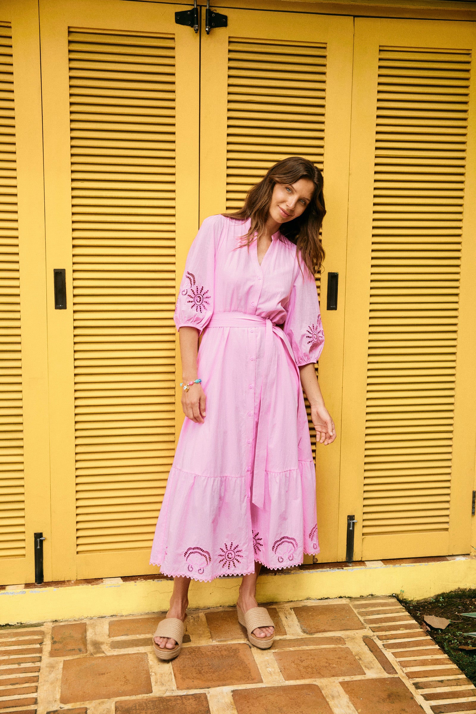 Larissa Broderie Maxi Dress - Pink