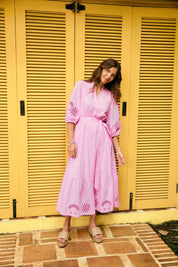 Larissa Broderie Maxi Dress - Pink