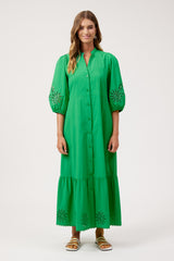 Larissa Broderie Maxi Dress - Green