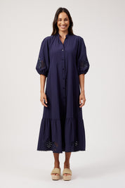 Larissa Broderie Maxi Dress - Navy